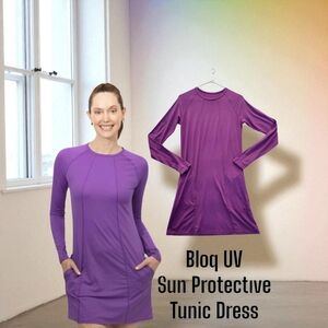 Bloq UV UPF 50+ Womens‎ Long Sleeve Purple Athletic Dress Size Small  w/ Pockets